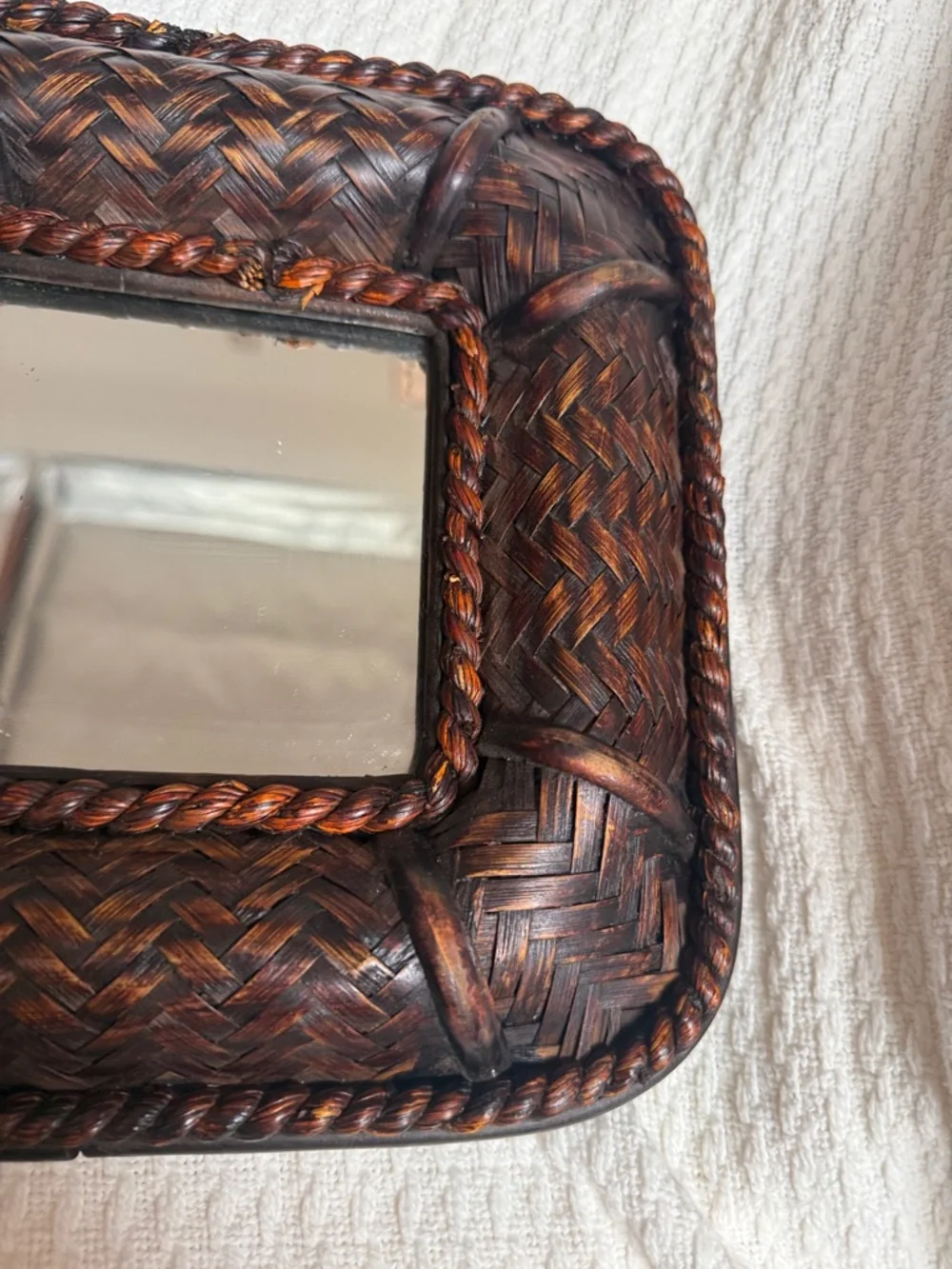 Coastal Woven Rattan Style Wall Mirror Tropical Beach House Decor